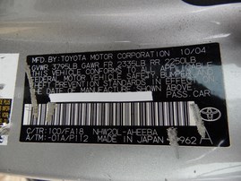 2005 TOYOTA PRIUS SILVER 1.5L AT Z18130